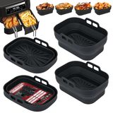Alyvisun Air Fryer Siliconen Pot, 4 Stuks Airfryer Vormpjes Herbruikbare Mandjes Heteluchtfriteuse Rechthoekig Opvouwbare Tray Basket Liners voor Lucht Frituur, Oven, Magnetron (Zwart)