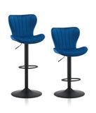 TUKAILAI Barkruk, set van 2, fluweel, barstoel, in hoogte verstelbaar, 360 graden draaibaar, kruk met rugleuning, voetensteun, metalen frame, moderne schaalvorm, keukenkruk, barkruk voor keukenbars