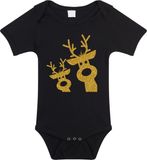 Bellatio Decorations Kerst baby rompertje - zwart - glitter goud - rendier - Kerst cadeau 80