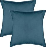 Atmosphera Bank/sierkussens huiskamer Sophia - 2x stuks - 53 x 53 cm - Blauw - polyester - met rits