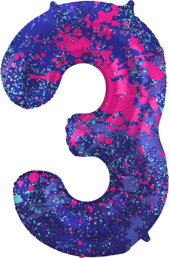 Folat Folieballon Cijfer 3 Paint Splash - 86 cm