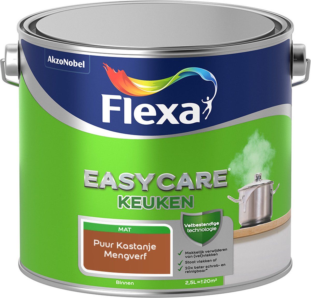 FLEXA Easycare Muurverf - Keuken - Mat - Puur Kastanje - 2,5 liter
