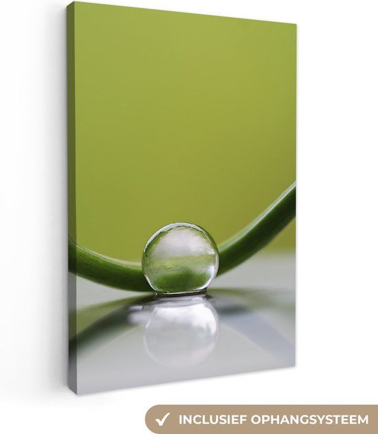OneMillionCanvasses Canvas schilderij - Groen - Blad - Natuur - Water - 20x30 cm