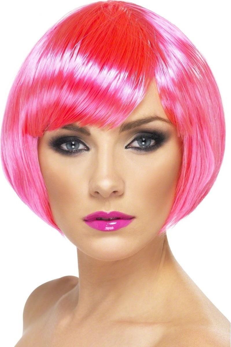Smiffys Pruik - Roze - Fluor / neon - Bobline - Synthetisch