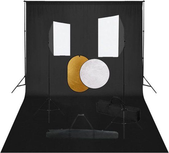 vidaXL Fotostudioset met softboxlampen, achtergrond en reflector