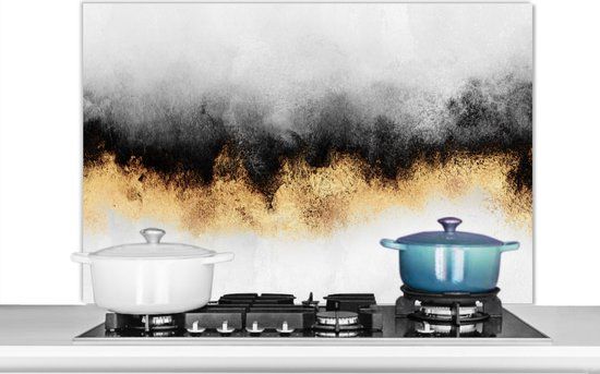 KitchenYeah Spatscherm keuken - Abstract - Goud - Luxe - Kunst - Keuken achterwand - 100x65 cm - Aluminium