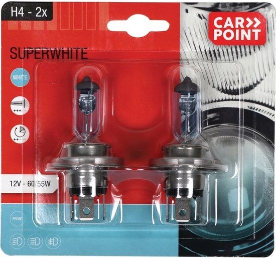 Carpoint Superwhite H4 Halogeenlampen 12V 60/55W - 2 Stuks
