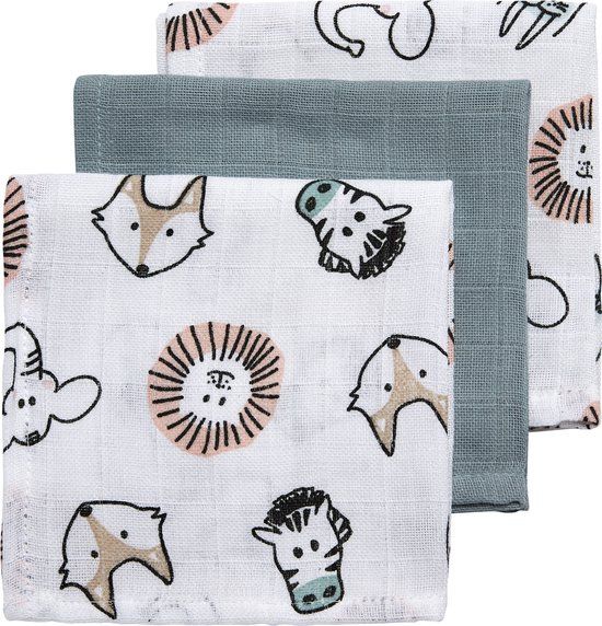 Meyco Baby Animal Hydrofiele Monddoekjes - 3-pack - Groen - 30x30cm