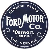Ford Motor Co. Rond metalen bord in reliëf - klassieke Ford muurkunst voor garage, mancave of winkel