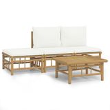 vidaXL 4-delige Loungeset - Bamboe - Crèmewit - met Kussens