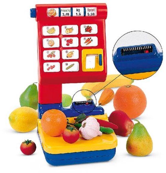 Theo Klein Toys fruit- en groenteweegschaal - incl. rol bonpapier, weegplateau en geluidseffecten - multicolor
