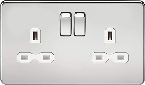 Knightsbridge SFR9000PCW Schroefloze 13A 2G Dp Geschakelde Socket-Gepolijst Chroom met Wit Insert