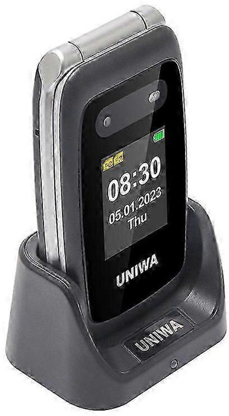 Uniwa V202T senioren telefoon 4G - Batterij – Bluetooth 5.0 - Camera - Senioren mobiel - Senioren gsm - Met SOS noodknop – Klaptelefoon - Grote toetsen - Grotere iconen - 4G SIM - Docking Station - Luid geluid - FM-Radio -Zaklamp – Usb C