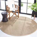 SAFAVIEH Natural Fiber Rug - 4' Round, Natural & Beige, Border Basketweave Seagrass Design, Easy Care, Ideal for High-Traffic Areas in Living Room, Bedroom (NF114A)