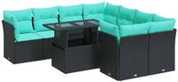 vidaXL 9-delige loungeset met kussens polyrotan acacia zwart