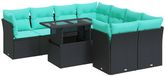 vidaXL 9-delige loungeset met kussens polyrotan acacia zwart
