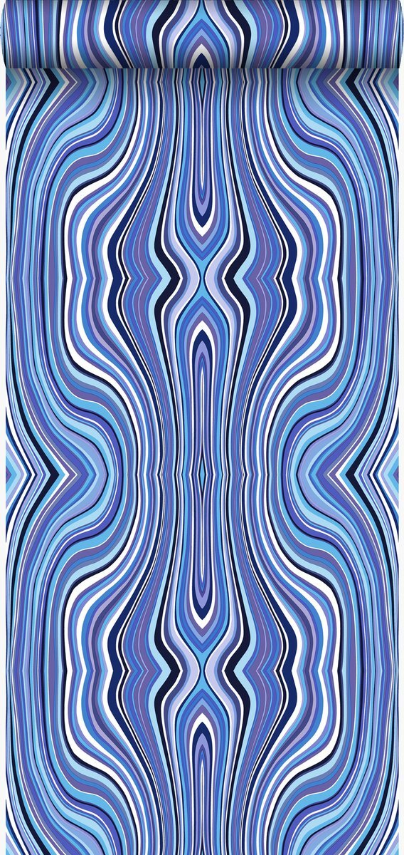 Origin Wallcoverings behang grafische lijnen blauw en turquoise - 347228 - 53 cm x 10,05 m