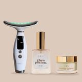 HG Aesthetics Glow & Lift Verzorgingsset Cadeau voor Vrouw – Luxe Skincare Set met LED Gezicht & Hals Massager, Ceramide Dagcrème SPF15 & Droge Olie – Anti-Aging Routine, Hydratatie & Huidversteviging