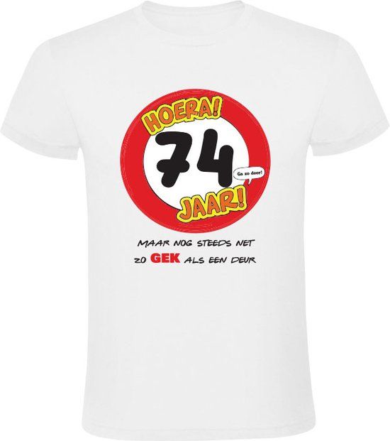 Hoera 74 jaar! Heren T-shirt - Wit - Maat M