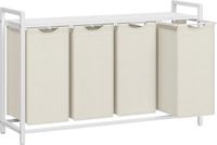 VASAGLE Wasmand 4 vakken met plank, 4 x 40 L, 116 x 33 x 72 cm, wit
