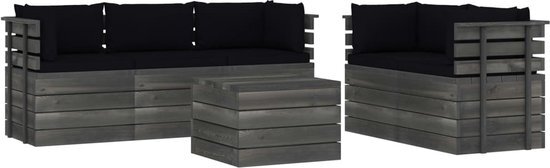 vidaXL 6-delige Loungeset met kussens pallet massief grenenhout