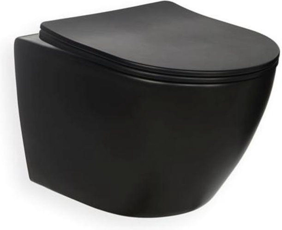 Bleu Label Balder Verkort Toilet met Zitting 49 Mat Zwart