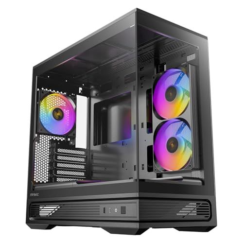 Antec C2M ARGB, compacte MicroATX-behuizing, panoramisch gehard glas, hoge luchtstroom, inclusief 3 PWM ARGB-fans, ondersteuning 360 mm radiator en 415 mm GPU, Type-C 10 Gbps, gereedschapsvrij ontwerp