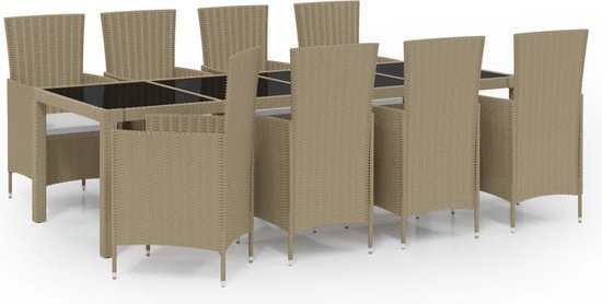 vidaXL 11-delige Tuinset met kussens poly rattan beige