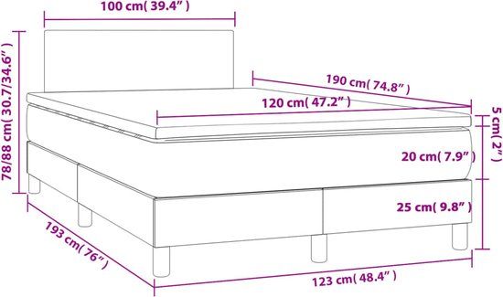 vidaXL Boxspring met matras stof donkerbruin 120x190 cm