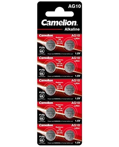 Camelion 10 AG10 / LR54 / 189/389 / LR1130 knoopcel alkaline alkaline batterij, verpakking van 10 stuks, lange houdbaarheid (houdbaarheidsdatum gemarkeerd)