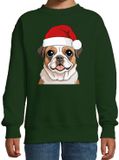 Bellatio Decorations Kersttrui / sweater honden - kinderen - Mopshondje - groen - kerstmuts - Kerstmis 122/128