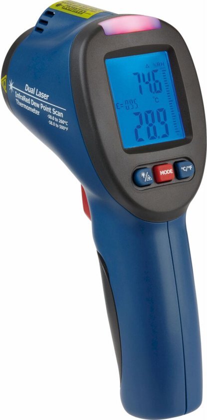 TFA SCHIMMEL DETEKTOR infrarood thermometer met dauwpuntendetectie en dubbele laser, blauw, L 110 x B 72 x H 240 mm