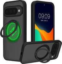 kalibri Beschermhoes met ringhouder voor Google Pixel 10 / Pixel 10 Pro - Kickstand 360° harde hoes compatibel met MagSafe - zwart / mat transparant