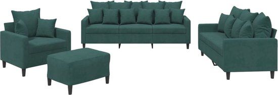vidaXL 4-delige Loungeset met kussens fluweel donkergroen