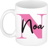 Bellatio Decorations Naam mok Noa - roze - wit - keramiek - 300 ml - cadeau beker