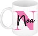 Bellatio Decorations Naam mok Noa - roze - wit - keramiek - 300 ml - cadeau beker