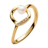 PANDORA Damesring met kleine parel goudkleurig 163831C01, 52/16,6, Sterling zilver, Parel
