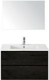 BES LED Porto Badmeubelset 90 cm - Black Oak - Keramische Wastafel Wit Slim met Spiegel