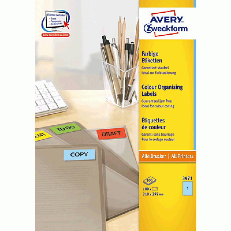 Avery Gekleurde Etiketten - blauw - 210 x 297 mm - permanent klevend