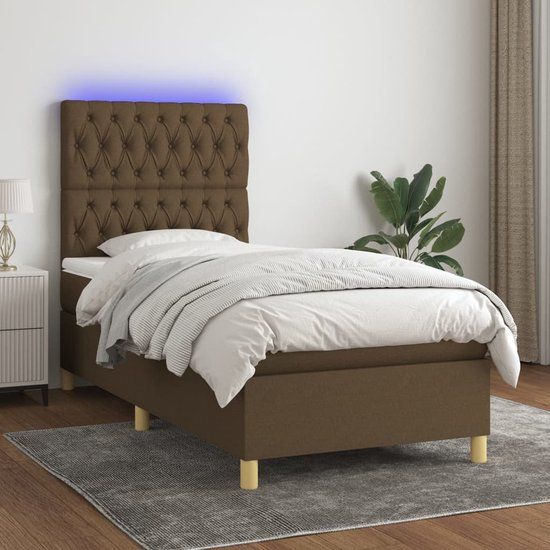 vidaXL Boxspring met matras en LED stof donkerbruin 90x190 cm