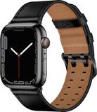 By Qubix - Leren Apple Watch bandje - Zwart met zwarte gesp - 38mm/40mm/41mm/42mm