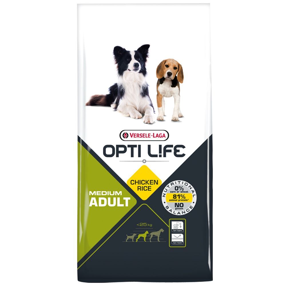 Opti Life Adult Medium 12,5 kg - Droogvoer met kip rijst voor volwassen honden van middelgrote rassen