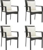 vidaXL Tuinstoelen met kussens, 4 stuks, polyrotan, zwart