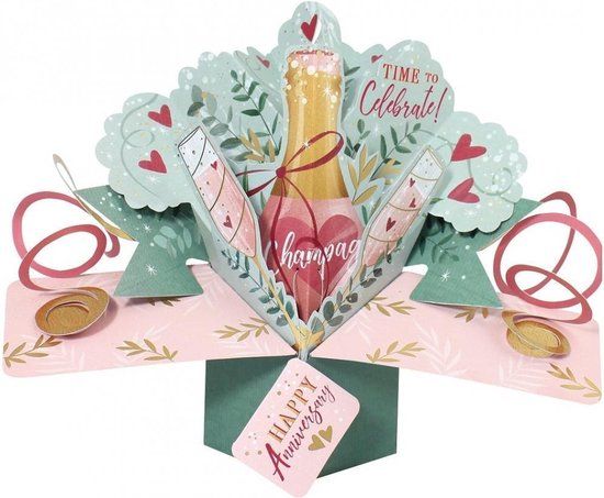 Second Nature Pop Ups 3D Pop-up wenskaart met envelop - ANNIVERSARY CHAMPAGNE FLUTES- pop 203