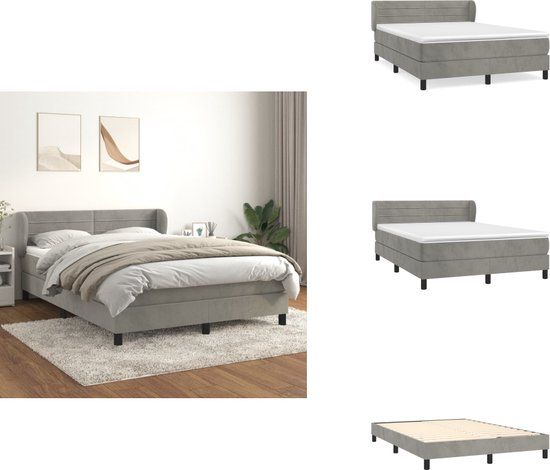 vidaXL Boxspring met matras fluweel lichtgrijs 140x190 cm