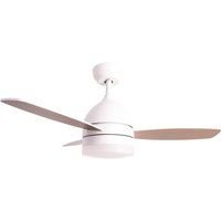 Jocca Plafondventilator met dimbaar ledlicht, witte ventilator in natuurlijke houtlook, afstandsbediening, 3 snelheden, 70 W, timer, diameter 106 cm