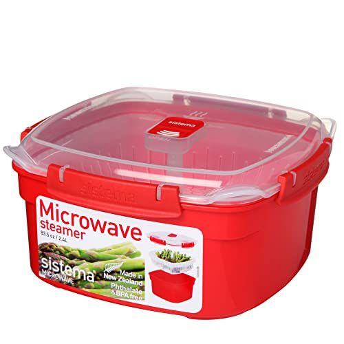 Sistema Microwave stoompan met uitneembare kookplaat voor de magnetron, 2,4 l, BPA-vrij, rood
