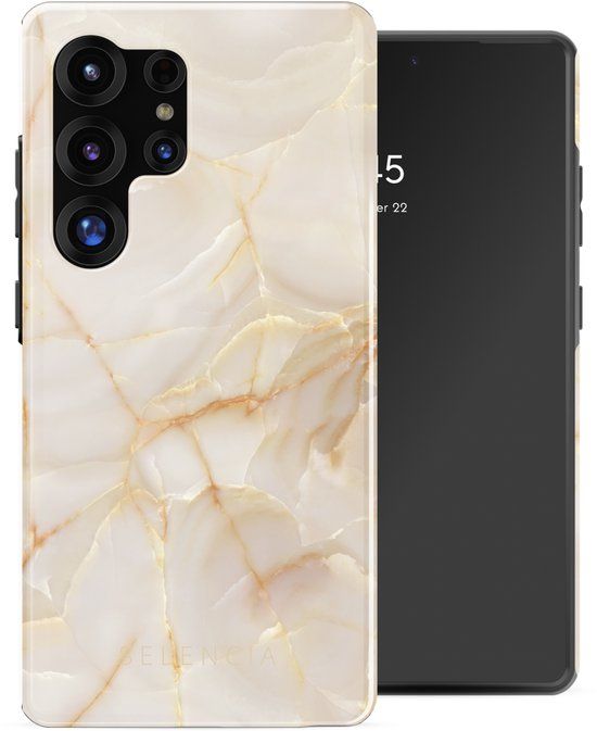 Selencia Hoesje - Geschikt voor Samsung Galaxy S25 Ultra - Backcover - Golden Beige Marble