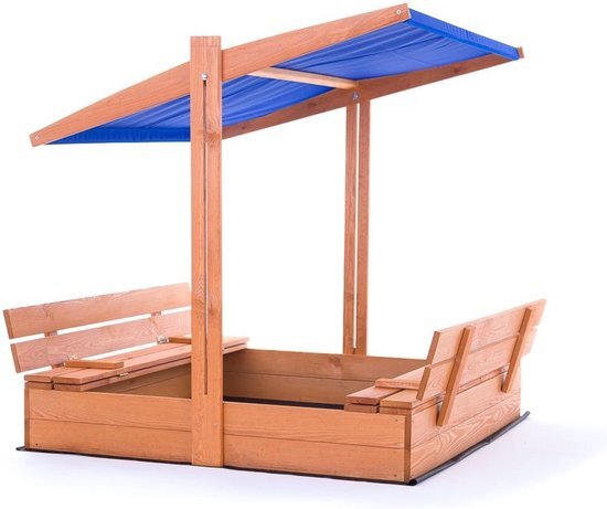 Viking Choice Zandbak - hout - met dak en bankjes - 120x120 cm - blauw