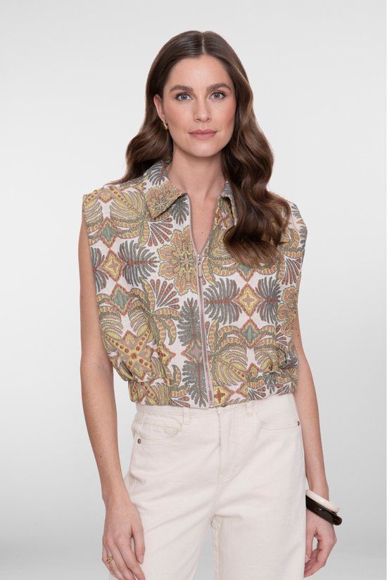 Geisha Mouwloze Jacket Met Nature Print 65107 20 710 Kit/green Lemon Dames Maat - L